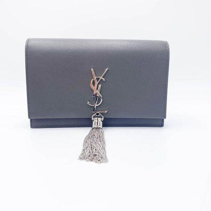 Saint Laurent Monogram Kate Grain De Poudre Small Classic Tassel Grey Leather Shoulder Bag - photo 5