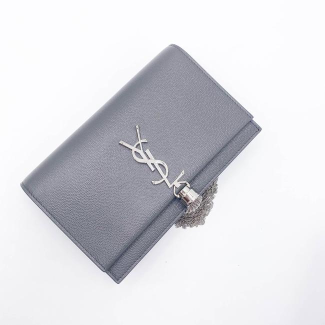 Saint Laurent Monogram Kate Grain De Poudre Small Classic Tassel Grey Leather Shoulder Bag - photo 8