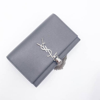 Saint Laurent Monogram Kate Grain De Poudre Small Classic Tassel Grey Leather Shoulder Bag - photo 8