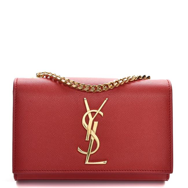 Saint Laurent Monogram Kate Grain De Poudre Small Satchel Red Leather Shoulder Bag - photo 1