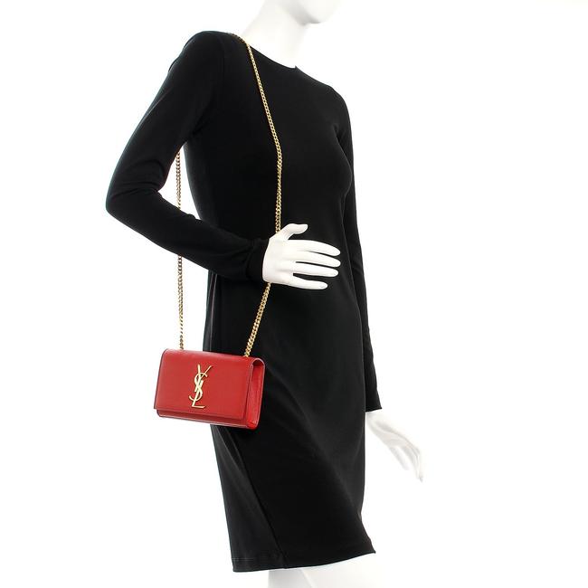 Saint Laurent Monogram Kate Grain De Poudre Small Satchel Red Leather Shoulder Bag - photo 2