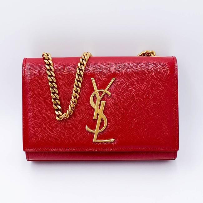 Saint Laurent Monogram Kate Grain De Poudre Small Satchel Red Leather Shoulder Bag - photo 3