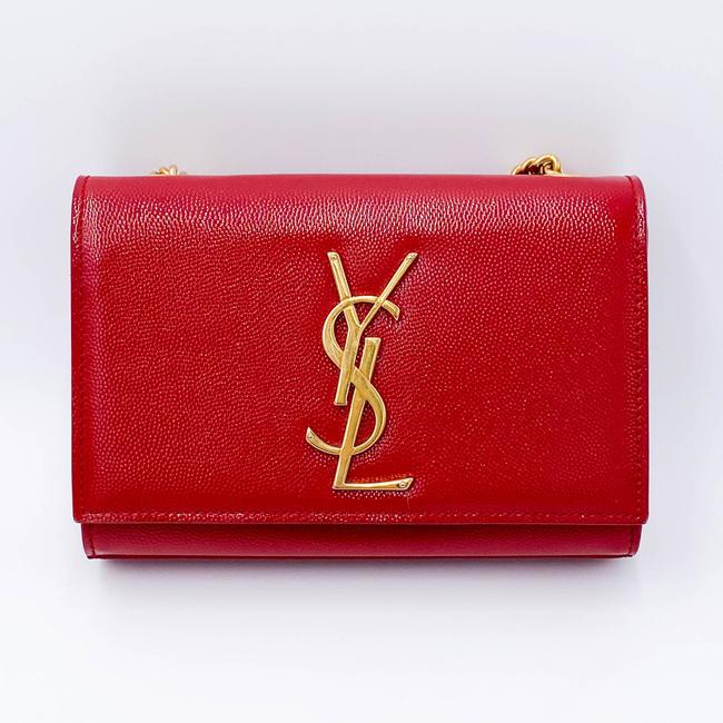 Saint Laurent Monogram Kate Grain De Poudre Small Satchel Red Leather Shoulder Bag - photo 4