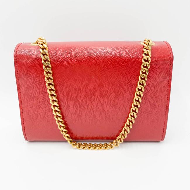 Saint Laurent Monogram Kate Grain De Poudre Small Satchel Red Leather Shoulder Bag - photo 5