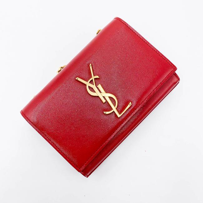 Saint Laurent Monogram Kate Grain De Poudre Small Satchel Red Leather Shoulder Bag - photo 9