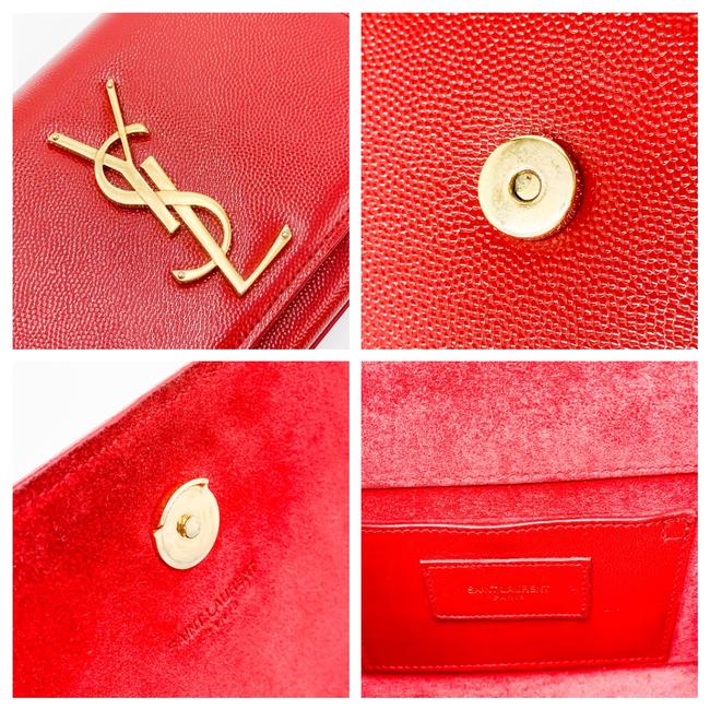 Saint Laurent Monogram Kate Grain De Poudre Small Satchel Red Leather Shoulder Bag - photo 10