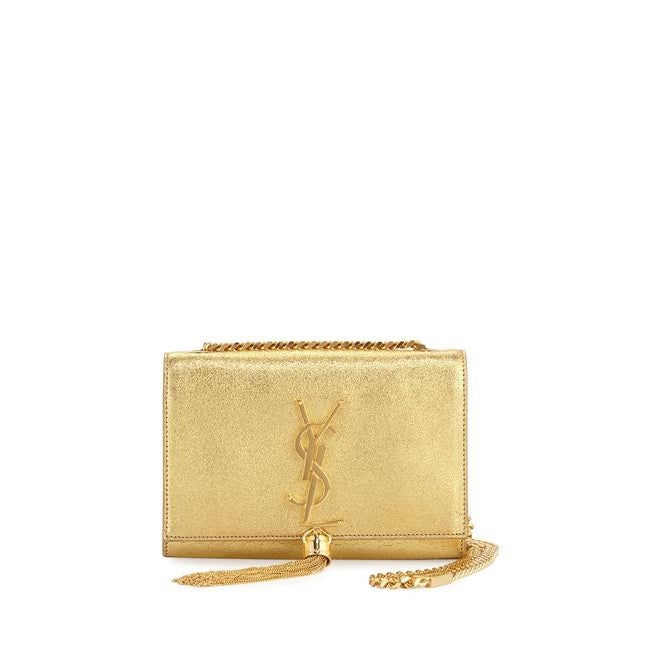 Saint Laurent Monogram Kate Metallic Calfskin Small Classic Tassel Satchel Gold Leather Shoulder Bag - image 1