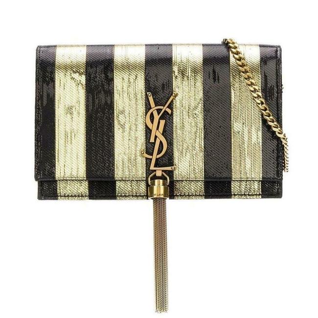 Saint Laurent Monogram Kate Metallic Stripe Wallet On A Chain Woc Black and Gold Leather Shoulder Bag - image 1