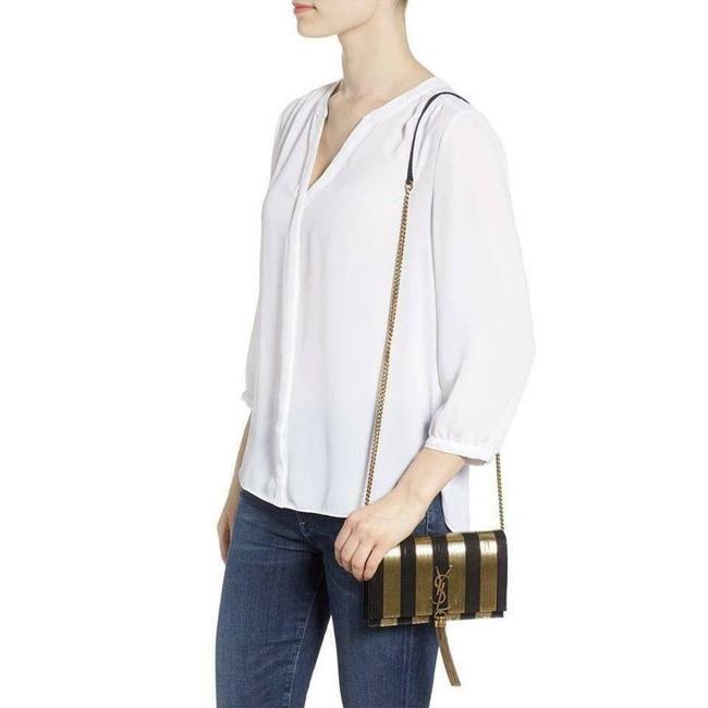 Saint Laurent Monogram Kate Metallic Stripe Wallet On A Chain Woc Black and Gold Leather Shoulder Bag - image 2