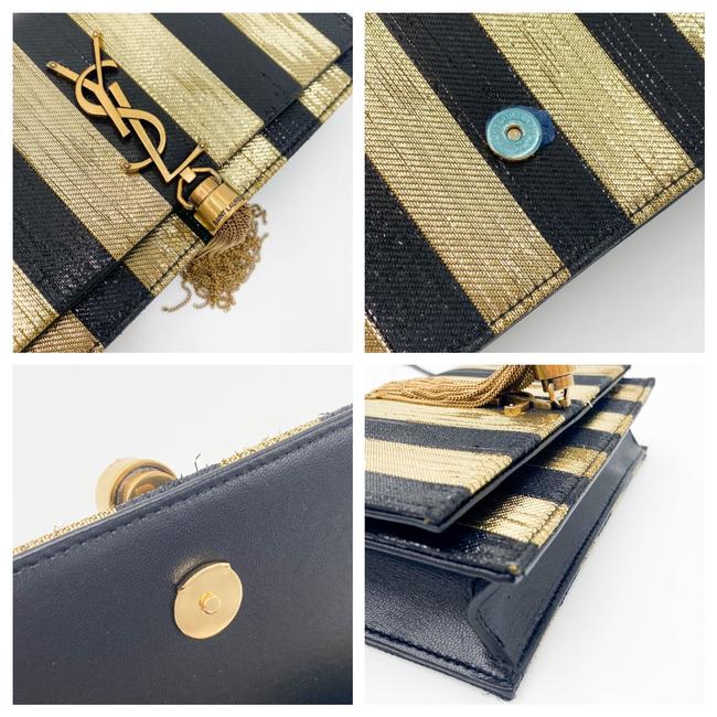 Saint Laurent Monogram Kate Metallic Stripe Wallet On A Chain Woc Black and Gold Leather Shoulder Bag - image 11