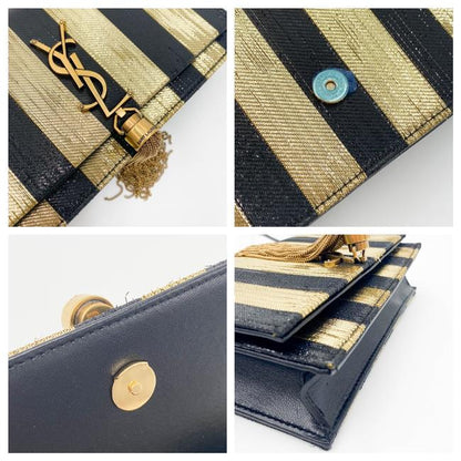 Saint Laurent Monogram Kate Metallic Stripe Wallet On A Chain Woc Black and Gold Leather Shoulder Bag - image 11