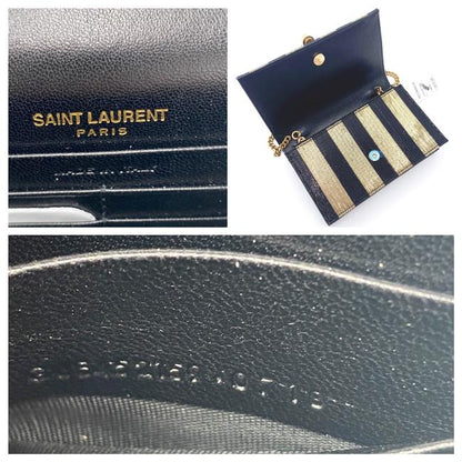 Saint Laurent Monogram Kate Metallic Stripe Wallet On A Chain Woc Black and Gold Leather Shoulder Bag - image 12