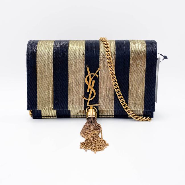 Saint Laurent Monogram Kate Metallic Stripe Wallet On A Chain Woc Black and Gold Leather Shoulder Bag - image 4