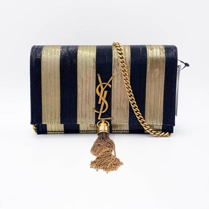 Saint Laurent Monogram Kate Metallic Stripe Wallet On A Chain Woc Black and Gold Leather Shoulder Bag - image 4