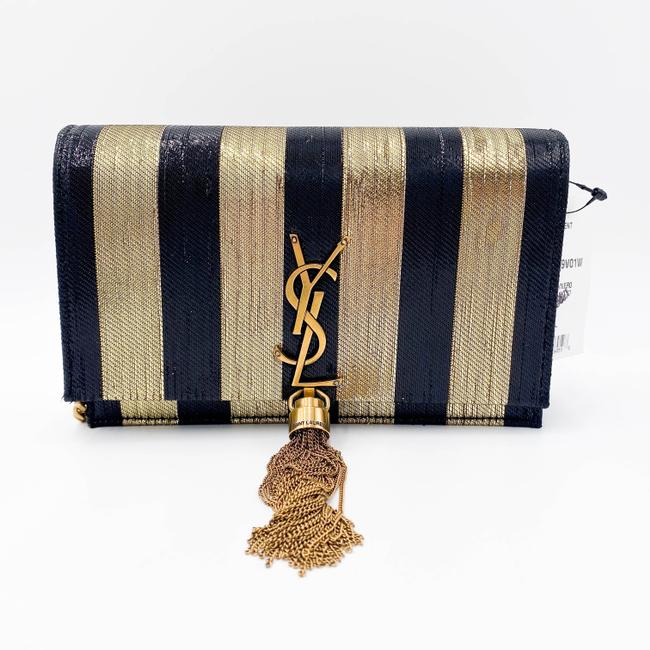 Saint Laurent Monogram Kate Metallic Stripe Wallet On A Chain Woc Black and Gold Leather Shoulder Bag - image 5