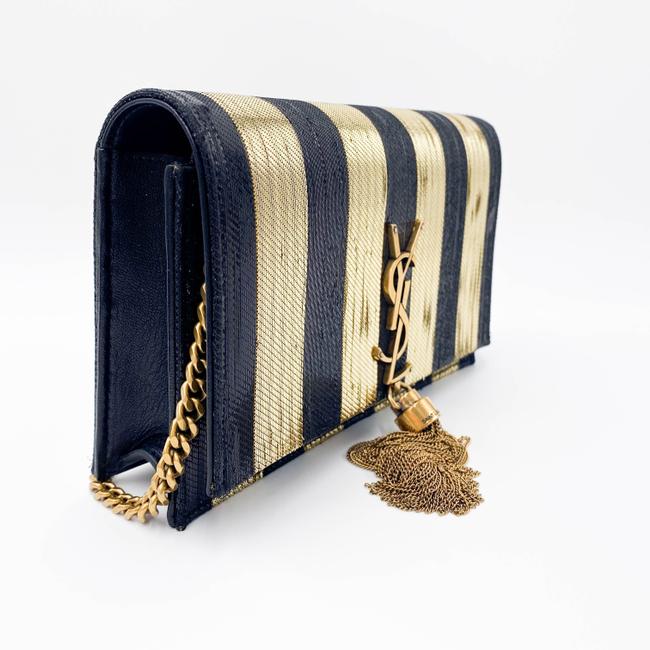 Saint Laurent Monogram Kate Metallic Stripe Wallet On A Chain Woc Black and Gold Leather Shoulder Bag - image 7