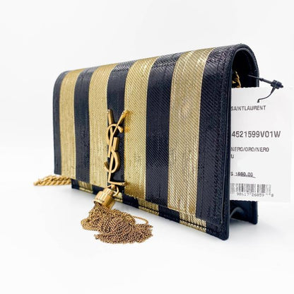Saint Laurent Monogram Kate Metallic Stripe Wallet On A Chain Woc Black and Gold Leather Shoulder Bag - image 8