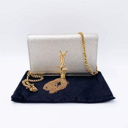 Saint Laurent Monogram Kate Pale Textured Grained Metallic Gold Leather Cross Body Bag - photo 3