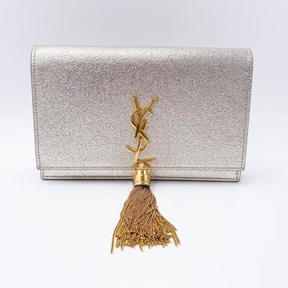 Saint Laurent Monogram Kate Pale Textured Grained Metallic Gold Leather Cross Body Bag - photo 5