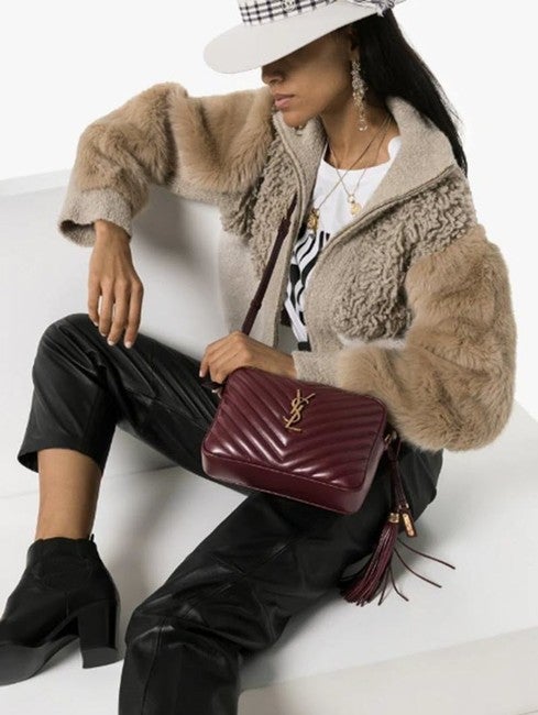 Saint Laurent Monogram Lou Women's Burgundy Camera Red Leather Cross Body Bag - image 2