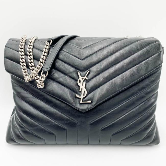 Saint Laurent Monogram Loulou Calfskin Y Quilted Monogram Large Chain Satchel Black Leather Shoulder Bag - image 2