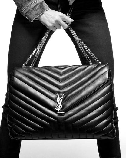 Saint Laurent Monogram Loulou Calfskin Y Quilted Monogram Large Chain Satchel Black Leather Shoulder Bag - image 3