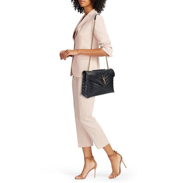 Saint Laurent Monogram Loulou Calfskin Y Quilted Monogram Medium Chain Satchel Black Leather Tote - photo 2