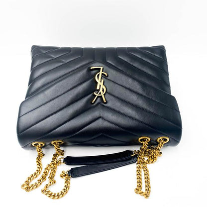 Saint Laurent Monogram Loulou Calfskin Y Quilted Monogram Medium Chain Satchel Black Leather Tote - image 9