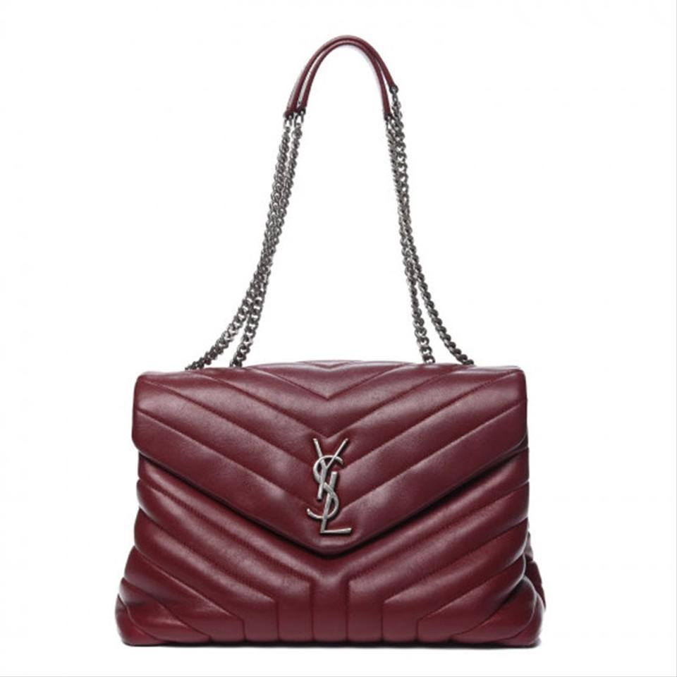 Saint Laurent Monogram Loulou Calfskin Y Quilted Monogram Medium Chain Satchel Palissandre Red Leather Shoulder Bag - image 1