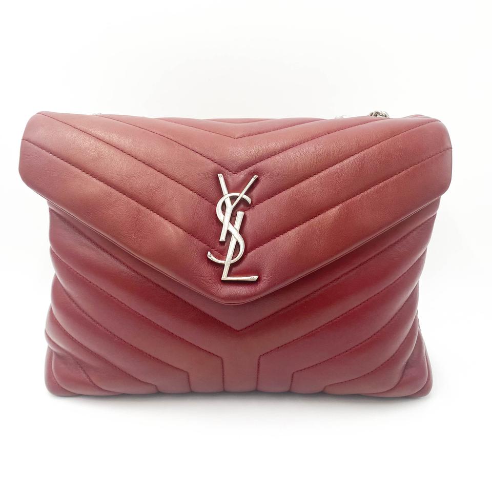 Saint Laurent Monogram Loulou Calfskin Y Quilted Monogram Medium Chain Satchel Palissandre Red Leather Shoulder Bag - image 2