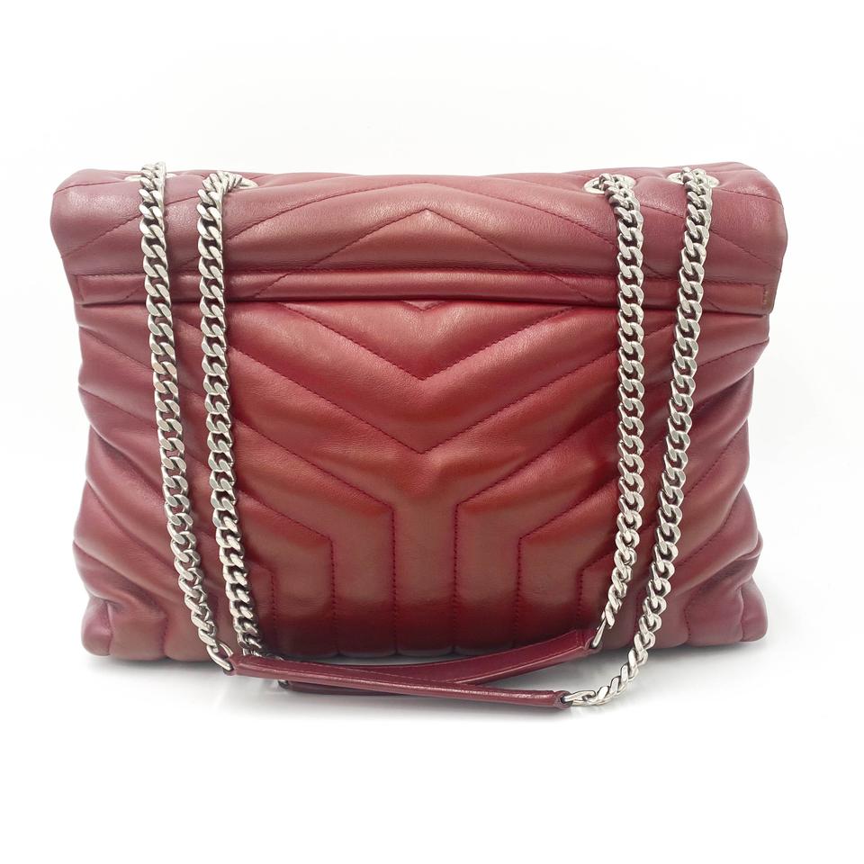 Saint Laurent Monogram Loulou Calfskin Y Quilted Monogram Medium Chain Satchel Palissandre Red Leather Shoulder Bag - image 4