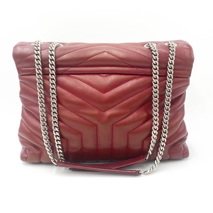 Saint Laurent Monogram Loulou Calfskin Y Quilted Monogram Medium Chain Satchel Palissandre Red Leather Shoulder Bag - image 4