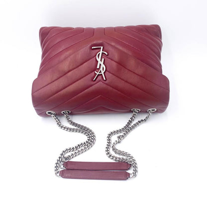 Saint Laurent Monogram Loulou Calfskin Y Quilted Monogram Medium Chain Satchel Palissandre Red Leather Shoulder Bag - image 9