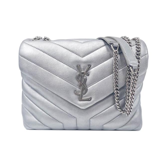 Saint Laurent Monogram Loulou Calfskin Y Quilted Monogram Small Chain Satchel Silver Leather Shoulder Bag - image 1