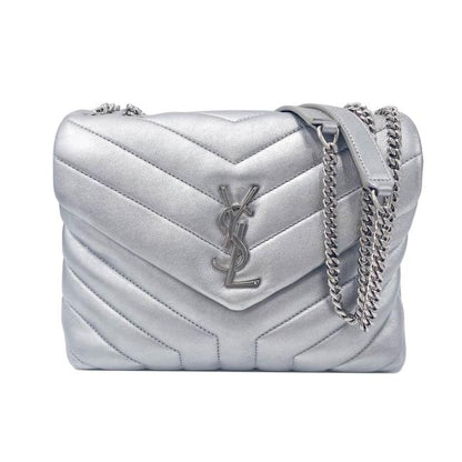 Saint Laurent Monogram Loulou Calfskin Y Quilted Monogram Small Chain Satchel Silver Leather Shoulder Bag - image 1