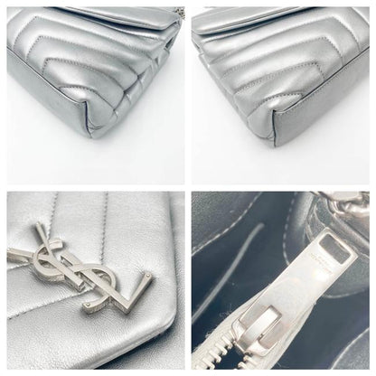 Saint Laurent Monogram Loulou Calfskin Y Quilted Monogram Small Chain Satchel Silver Leather Shoulder Bag - image 11