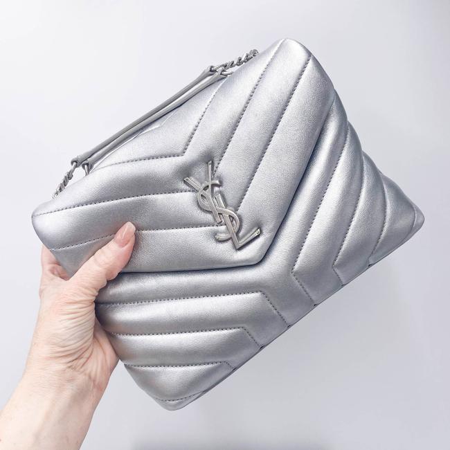 Saint Laurent Monogram Loulou Calfskin Y Quilted Monogram Small Chain Satchel Silver Leather Shoulder Bag - image 4