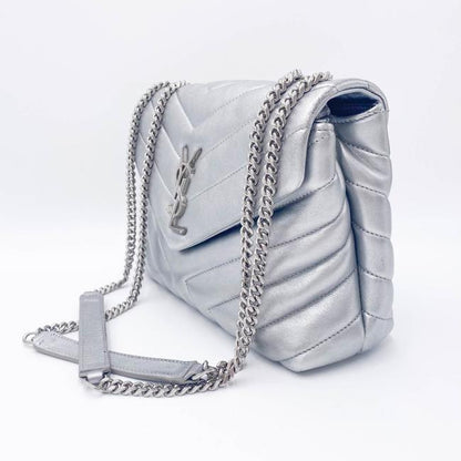 Saint Laurent Monogram Loulou Calfskin Y Quilted Monogram Small Chain Satchel Silver Leather Shoulder Bag - image 6