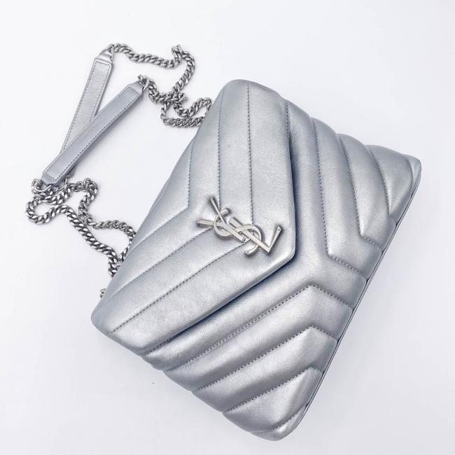 Saint Laurent Monogram Loulou Calfskin Y Quilted Monogram Small Chain Satchel Silver Leather Shoulder Bag - image 8
