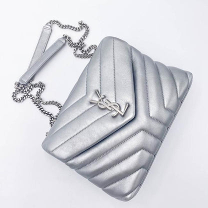 Saint Laurent Monogram Loulou Calfskin Y Quilted Monogram Small Chain Satchel Silver Leather Shoulder Bag - image 8
