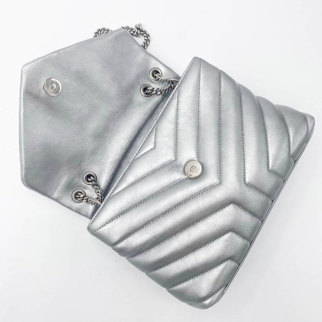 Saint Laurent Monogram Loulou Calfskin Y Quilted Monogram Small Chain Satchel Silver Leather Shoulder Bag - image 9