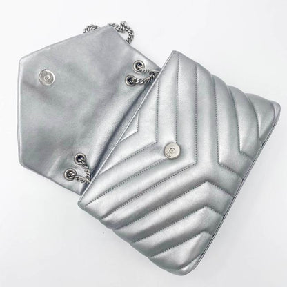 Saint Laurent Monogram Loulou Calfskin Y Quilted Monogram Small Chain Satchel Silver Leather Shoulder Bag - image 9