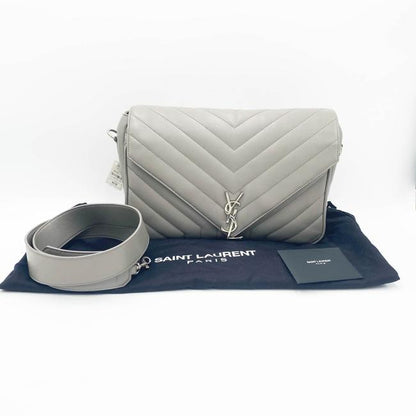 Saint Laurent Monogram Loulou Calfskin Y Quilted Pearl Grey Leather Shoulder Bag - photo 2