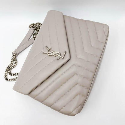 Saint Laurent Monogram Loulou Medium Matelasse Grey Leather Shoulder Bag - image 9