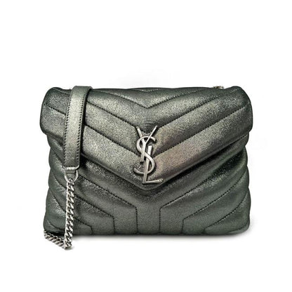 Saint Laurent Monogram Loulou Metallic Calfskin Monogram Small Chain Grey Leather Cross Body Bag - image 3