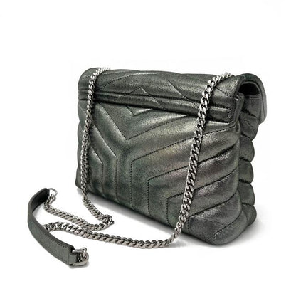 Saint Laurent Monogram Loulou Metallic Calfskin Monogram Small Chain Grey Leather Cross Body Bag - image 5