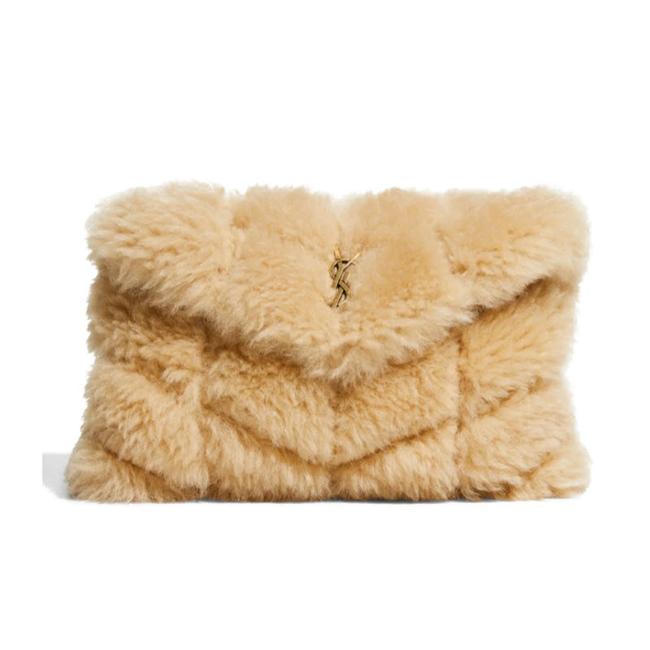 Saint Laurent Monogram Loulou Puffer Small Quilted Pouch Beige Shearling Wool Clutch - photo 1