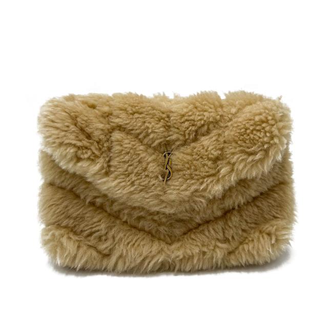 Saint Laurent Monogram Loulou Puffer Small Quilted Pouch Beige Shearling Wool Clutch - photo 4