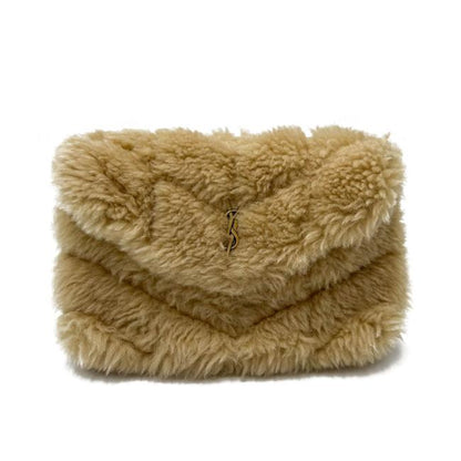 Saint Laurent Monogram Loulou Puffer Small Quilted Pouch Beige Shearling Wool Clutch - photo 4