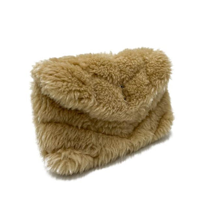 Saint Laurent Monogram Loulou Puffer Small Quilted Pouch Beige Shearling Wool Clutch - photo 5